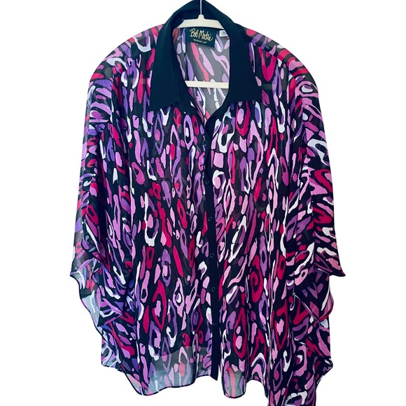 Vintage Bob Mackie Wearable Art Blouse Size XL Sheer Animal Print - Picture 2 of 6